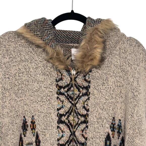 Anthropologie Beige Patterned Cardigan with Faux Fur Collar - Picture 5 of 14
